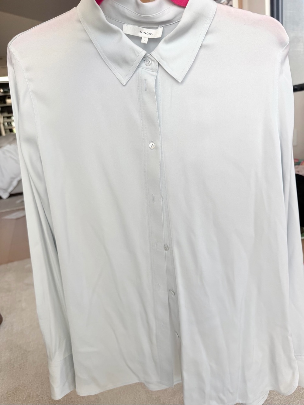 Vince Silk Button Down Blouse Large Ice Blue
